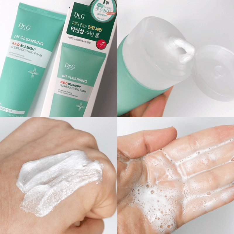 Kết cấu Dr.G pH Cleansing R.E.D Blemish Clear Soothing Foam tạo bọt dày và mịn, giúp làm sạch tốt mà không khiến da bị tổn thương.